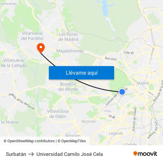 Surbatán to Universidad Camilo José Cela map