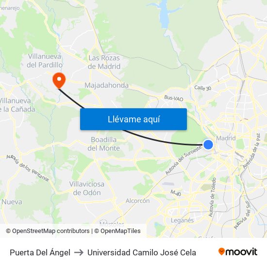 Puerta Del Ángel to Universidad Camilo José Cela map