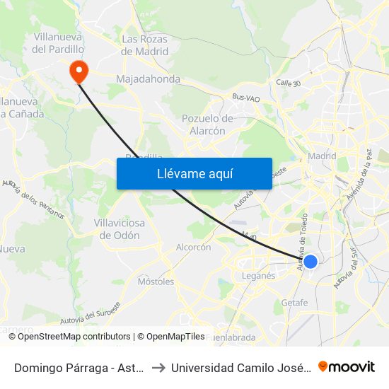 Domingo Párraga - Astillero to Universidad Camilo José Cela map