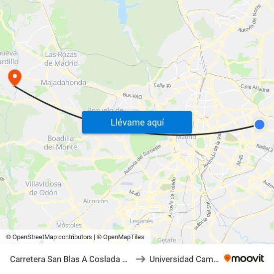 Carretera San Blas A Coslada Frente Metropolitano to Universidad Camilo José Cela map