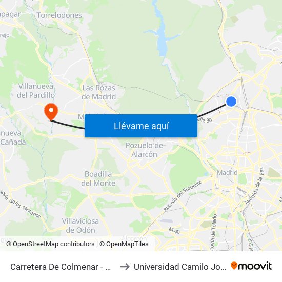 Carretera De Colmenar - Badalona to Universidad Camilo José Cela map