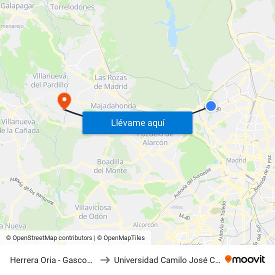 Herrera Oria - Gascones to Universidad Camilo José Cela map