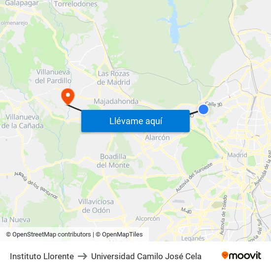 Instituto Llorente to Universidad Camilo José Cela map