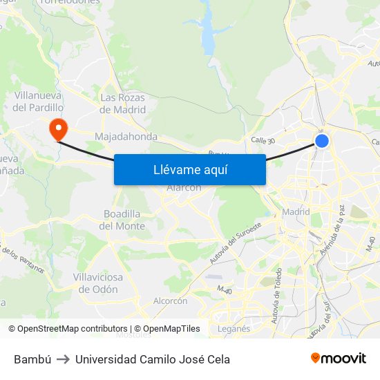 Bambú to Universidad Camilo José Cela map