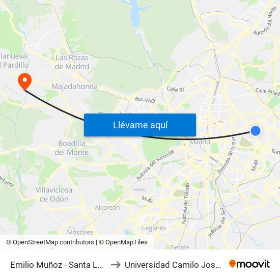 Emilio Muñoz - Santa Leonor to Universidad Camilo José Cela map
