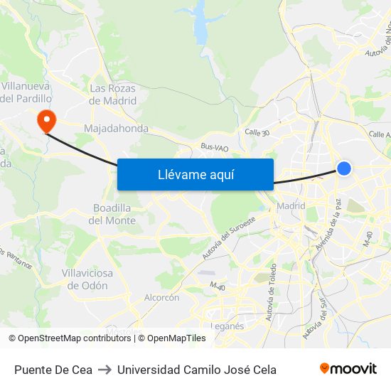Puente De Cea to Universidad Camilo José Cela map