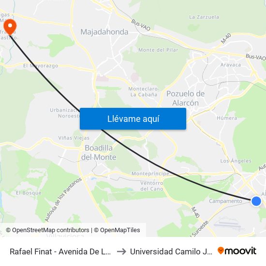 Rafael Finat - Avenida De Las Águilas to Universidad Camilo José Cela map