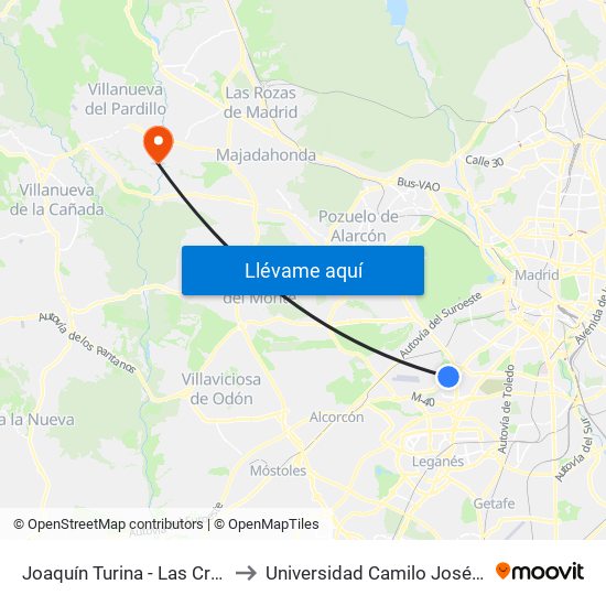 Joaquín Turina - Las Cruces to Universidad Camilo José Cela map