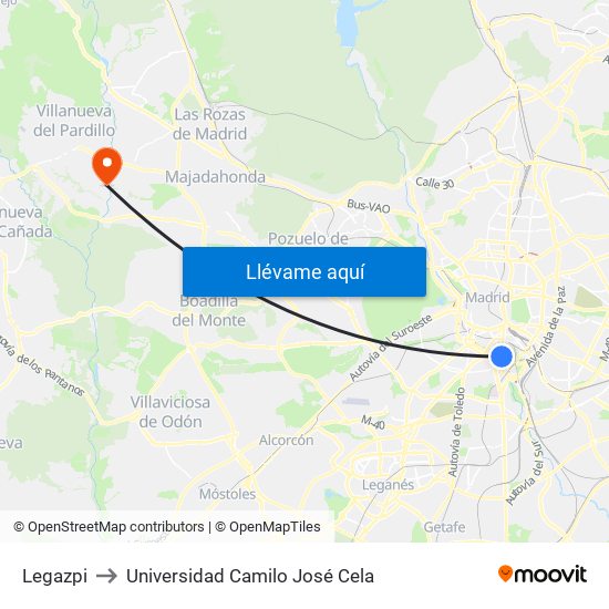 Legazpi to Universidad Camilo José Cela map