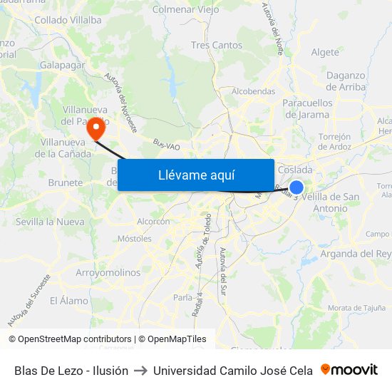 Blas De Lezo - Ilusión to Universidad Camilo José Cela map