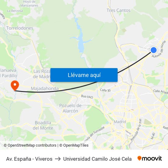 Av. España - Viveros to Universidad Camilo José Cela map