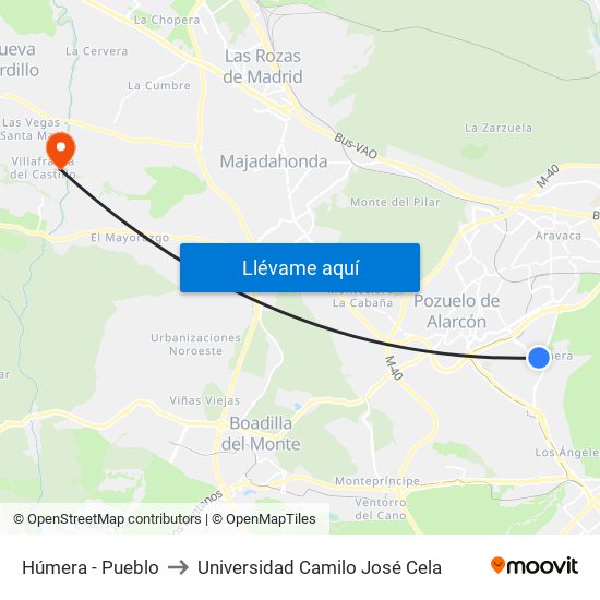 Húmera - Pueblo to Universidad Camilo José Cela map