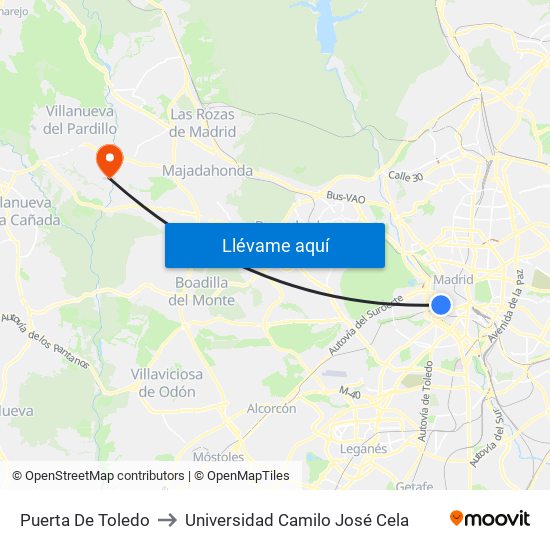 Puerta De Toledo to Universidad Camilo José Cela map