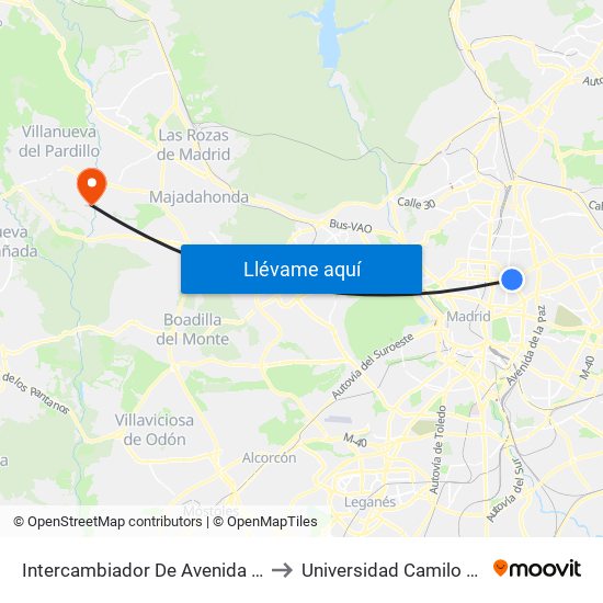 Intercambiador De Avenida De América to Universidad Camilo José Cela map