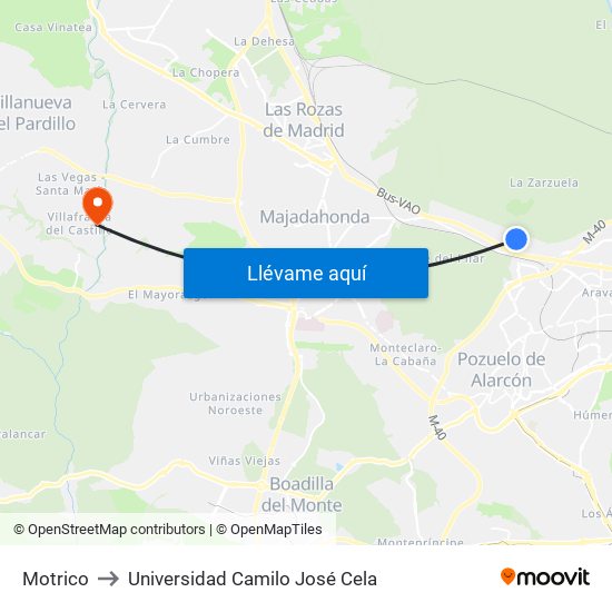 Motrico to Universidad Camilo José Cela map