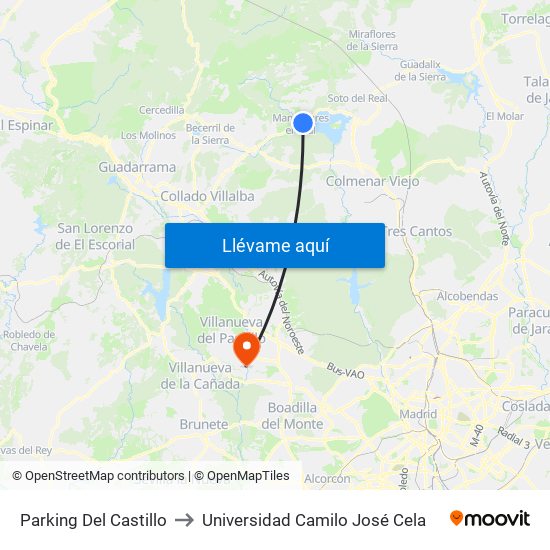 Parking Del Castillo to Universidad Camilo José Cela map
