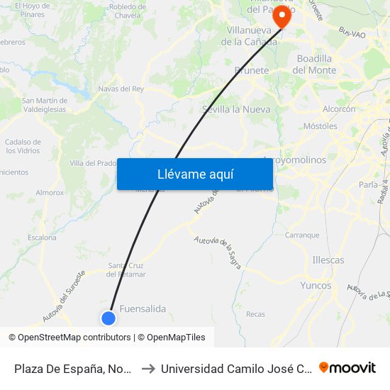 Plaza De España, Novés to Universidad Camilo José Cela map