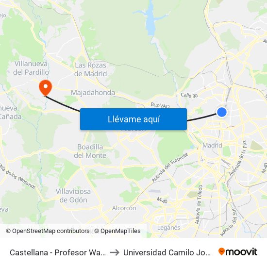 Castellana - Profesor Waksman to Universidad Camilo José Cela map