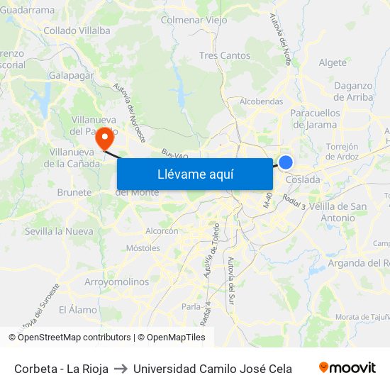 Corbeta - La Rioja to Universidad Camilo José Cela map