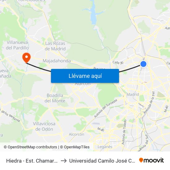 Hiedra - Est. Chamartín to Universidad Camilo José Cela map