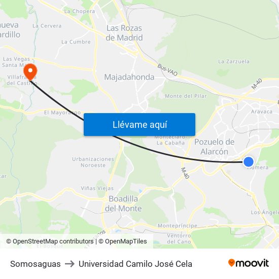 Somosaguas to Universidad Camilo José Cela map
