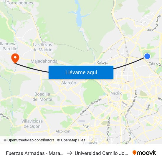 Fuerzas Armadas - Maragatería to Universidad Camilo José Cela map