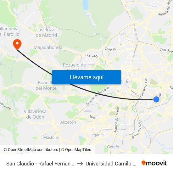 San Claudio - Rafael Fernández Hijicos to Universidad Camilo José Cela map