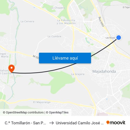 C.º Tomillarón - San Pablo to Universidad Camilo José Cela map