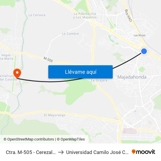 Ctra. M-505 - Cerezales to Universidad Camilo José Cela map