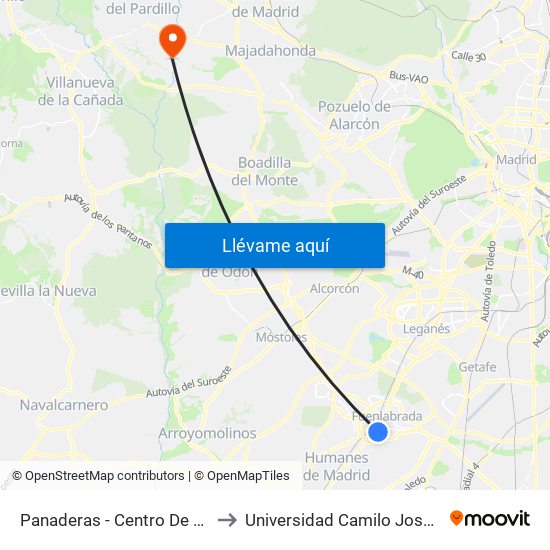 Panaderas - Centro De Salud to Universidad Camilo José Cela map