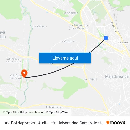 Av. Polideportivo - Auditorio to Universidad Camilo José Cela map