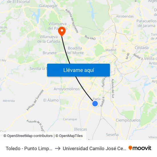 Toledo - Punto Limpio to Universidad Camilo José Cela map