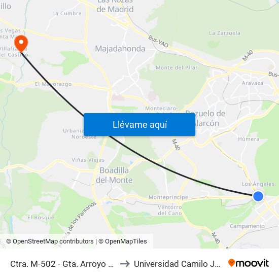 Ctra. M-502 - Gta. Arroyo Meaques to Universidad Camilo José Cela map