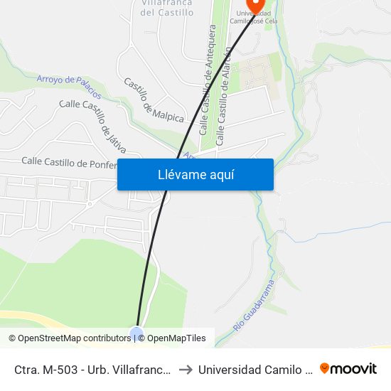 Ctra. M-503 - Urb. Villafranca Del Castillo to Universidad Camilo José Cela map