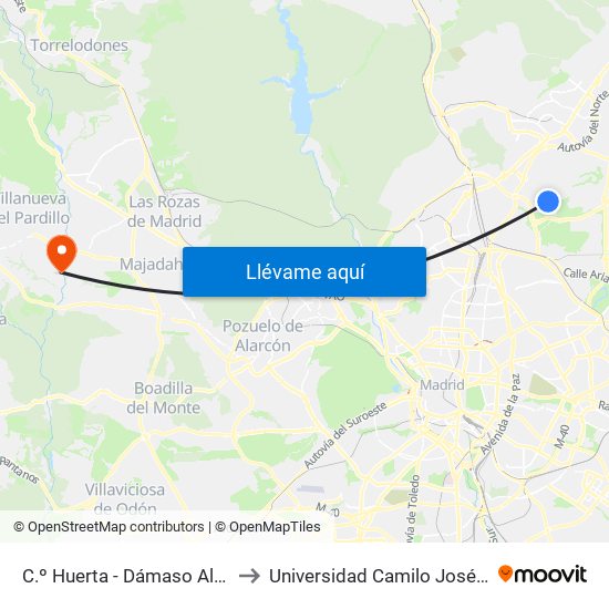 C.º Huerta - Dámaso Alonso to Universidad Camilo José Cela map