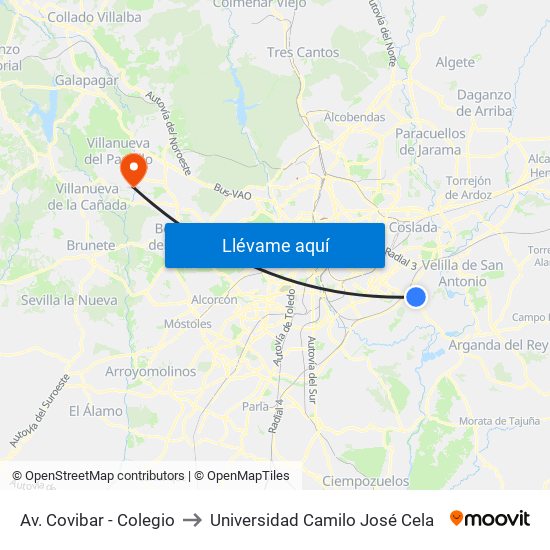 Av. Covibar - Colegio to Universidad Camilo José Cela map