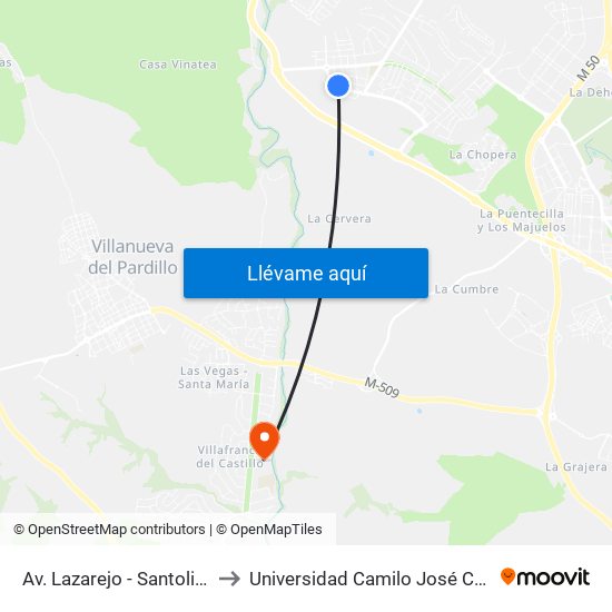 Av. Lazarejo - Santolina to Universidad Camilo José Cela map