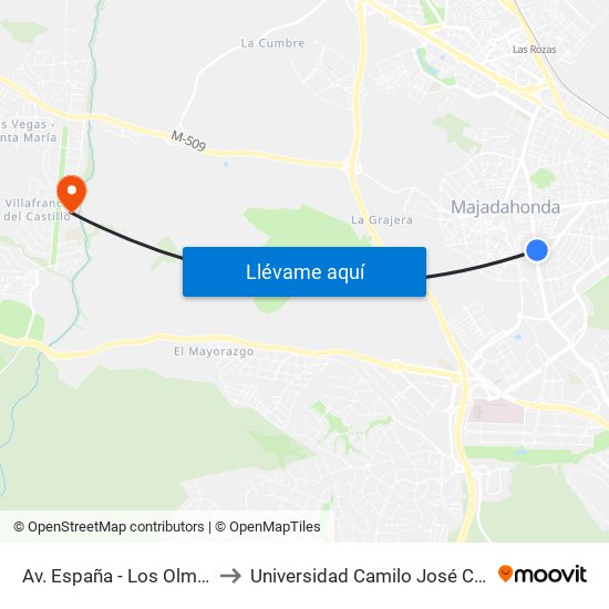 Av. España - Los Olmos to Universidad Camilo José Cela map