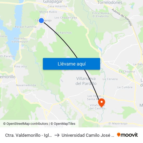 Ctra. Valdemorillo - Iglesia to Universidad Camilo José Cela map