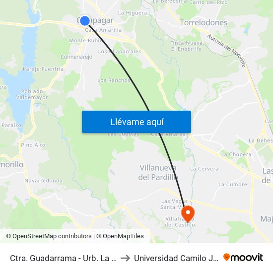 Ctra. Guadarrama - Urb. La Herradura to Universidad Camilo José Cela map