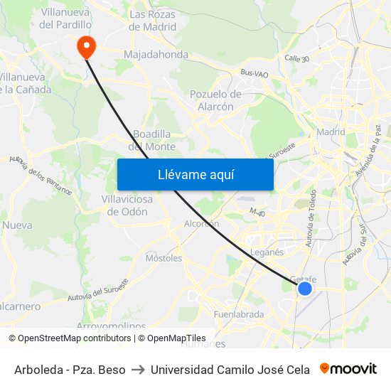 Arboleda - Pza. Beso to Universidad Camilo José Cela map