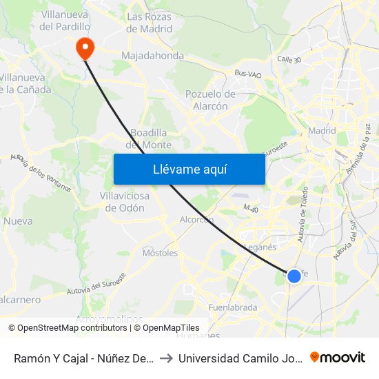 Ramón Y Cajal - Núñez De Balboa to Universidad Camilo José Cela map