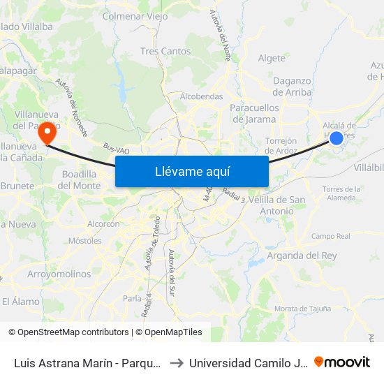 Luis Astrana Marín - Parque O'Donnell to Universidad Camilo José Cela map