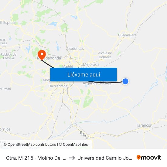 Ctra. M-215 - Molino Del Puente to Universidad Camilo José Cela map