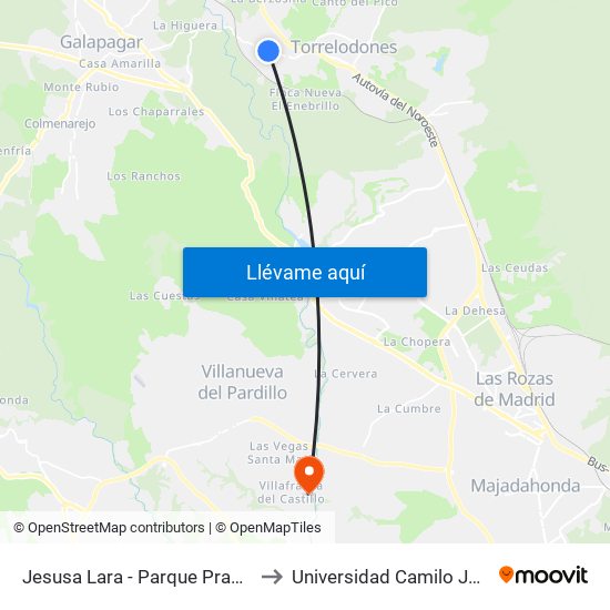 Jesusa Lara - Parque Pradogrande to Universidad Camilo José Cela map
