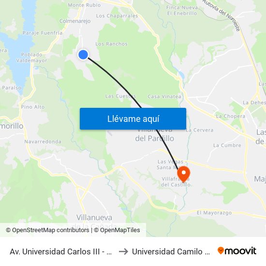 Av. Universidad Carlos III - Universidad to Universidad Camilo José Cela map