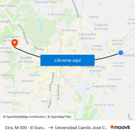 Ctra. M-300 - El Gurugú to Universidad Camilo José Cela map