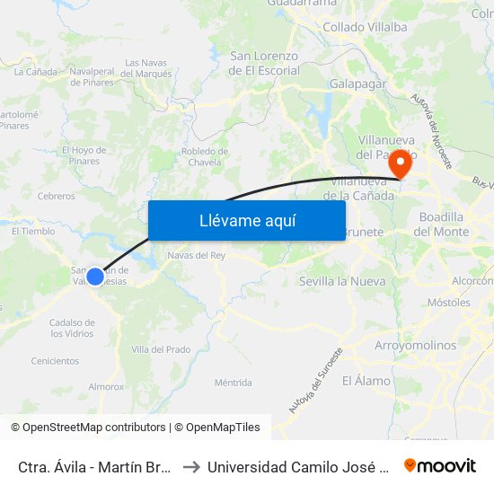 Ctra. Ávila - Martín Bravo to Universidad Camilo José Cela map
