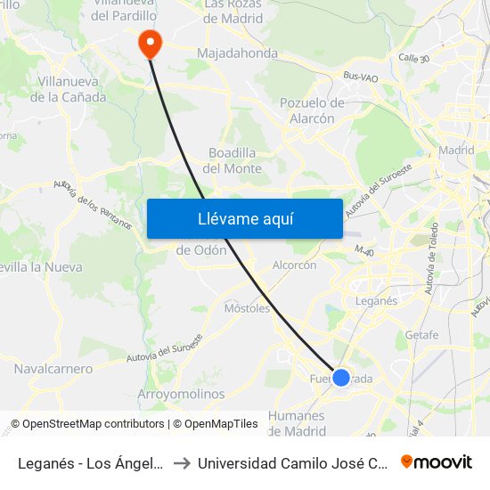Leganés - Los Ángeles to Universidad Camilo José Cela map