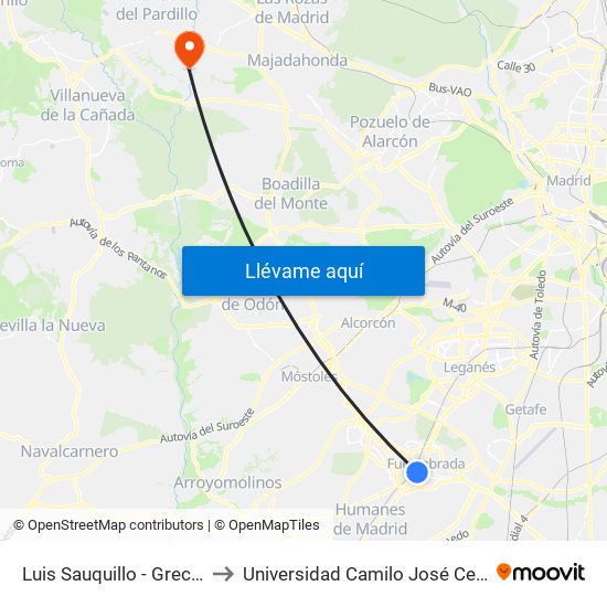 Luis Sauquillo - Grecia to Universidad Camilo José Cela map